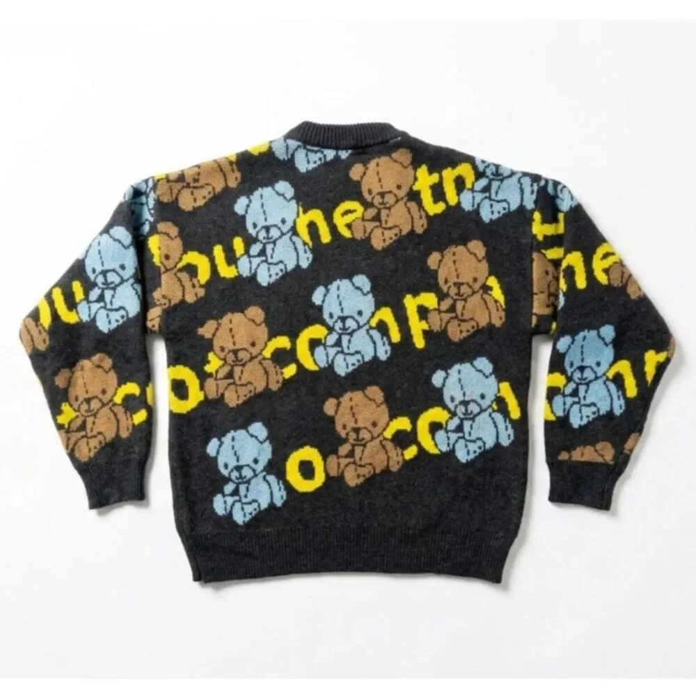 Soft Banana Teddy Bear All-Over Print Knit Sweater Size S